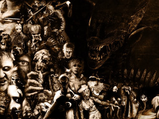 Group monsters sepia black background - ben templesmith free wallpaper