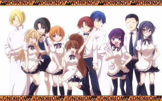 Anime group pose workin workingin - a detailed drawing free wallpaper