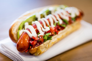 Hot dog toppings napkin tabletop - a hot dog free wallpaper