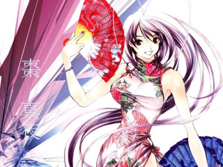 Woman dress fan flower dragon - a woman in a dress holding free wallpaper