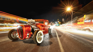Red car night traffic bright - ed roth free wallpaper