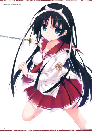 Girl red white dress sword - dress holding free wallpaper
