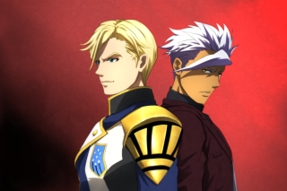 Anime characters standing red background - a red background behind them free wallpaper