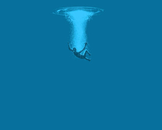 Person swimming ocean surfboard under - conceptual free wallpaper for desktop