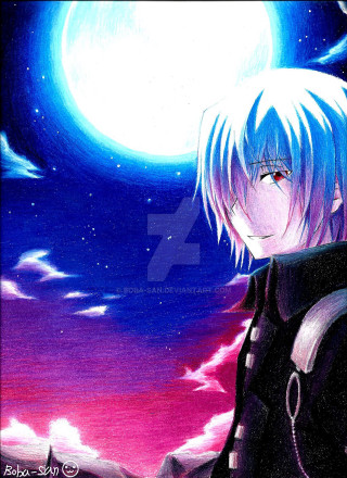 Man blue hair full moon - a purple sky free wallpaper for mobile