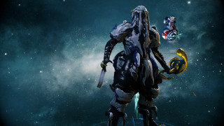 Futuristic man space sword shield - warframe armor free wallpaper