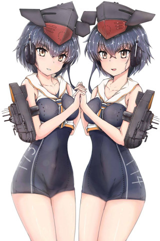 Anime girls hats gloves heads - synchromism free wallpaper for mobile