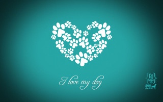 Heart pawprints blue background i - paw free wallpaper