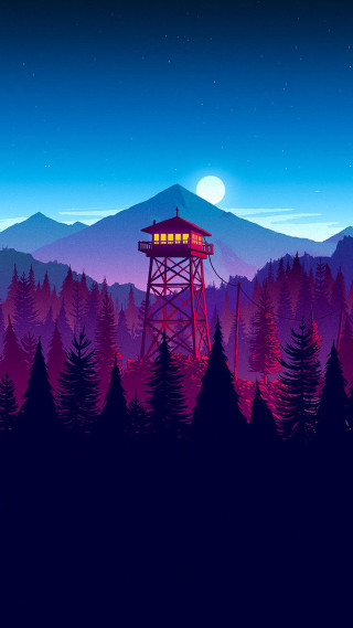 Red tower forest night full - game art free wallpaper for mobile