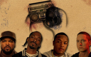 Men boombox radio group standing 2 - top of them free wallpaper