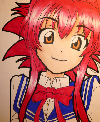 Girl red hair bow tie - an anime drawing free wallpaper for mobile