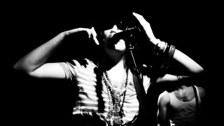 Woman microphone necklace hands behind - behind her free wallpaper