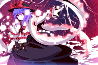Woman purple hair hat sword - holding free wallpaper