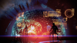 Couple people giant object space - mass effect free wallpaper for desktop