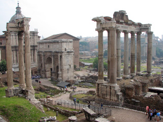 Roman ruins people columns clock - achille leonardi free wallpaper