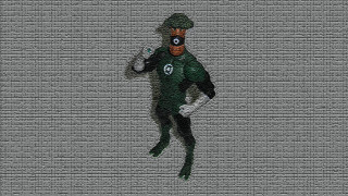 Man green suit hat running - pincushion len free wallpaper