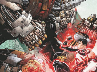 Giant robot man guns woman - a comic book cover free wallpaper