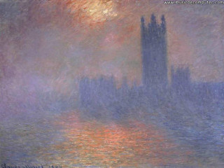 Castle fog fullmoon water painting - impressionism free wallpaper