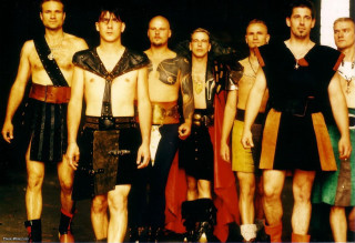 Roman costumes men group room - a door open free wallpaper