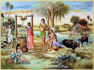 People working field animals cow - classical painting free wallpaper