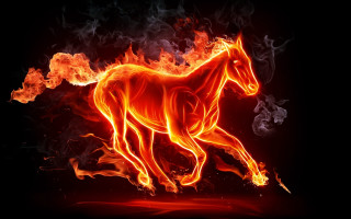 Horse running fire smoke flames - a fire free wallpaper