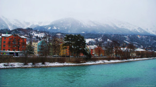 River city snow mountains buildings - florence engelbach free wallpaper