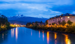 River city mountain night lights - the building free wallpaper