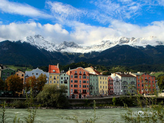 River city mountains bridge buildings 2 - the background and snow free wallpaper