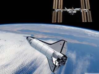 Space shuttle flying earth satellite - a view of the earth free wallpaper