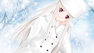 White haired woman snowy forest - a white hat free wallpaper