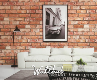 Living room couch table brick - photorealistic imagery free wallpaper
