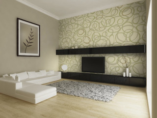 Living room white couch television 4 - a pattern free wallpaper