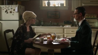 Man woman kitchen table talking - food free wallpaper