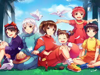 People sitting birds flying sky - socialist free wallpaper