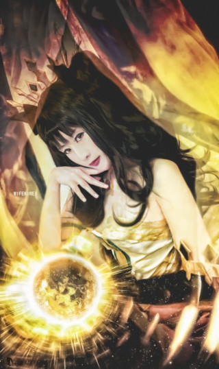 Woman white dress yellow ball 2 - shining free wallpaper for mobile