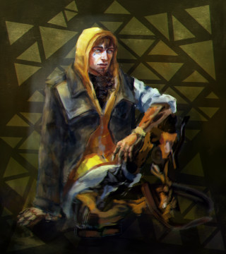 Man chair guitar hoodie painting - andor basch free wallpaper for tablet