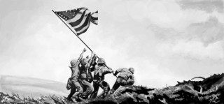 Soldiers raising flag hill painting - the flag free wallpaper