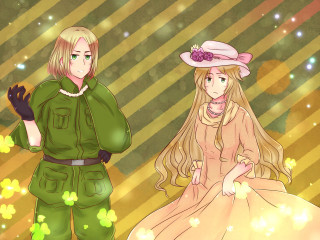 Anime characters field flowers grass 2 - a couple of anime characters free wallpaper