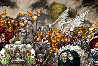 People robots sky background green - warhammer free wallpaper