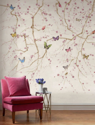 Pink chair butterfly wall vase - free spring wallpaper
