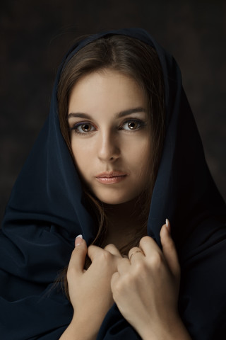 Woman black shawl posing hands - artur tarnowski free wallpaper for mobile