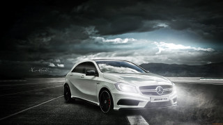 White mercedes beach cloud ocean - adobe lightroom free wallpaper