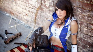 Woman cosplay glove brick wall - cosplay free wallpaper