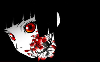 Woman red eyes flower dark - an anime drawing free wallpaper