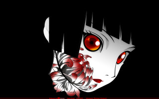 Woman red eyes flower arm - her hand and a knife free wallpaper