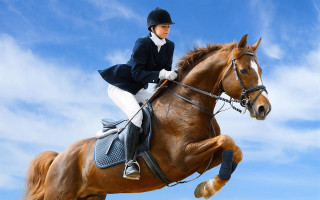 Woman riding horse air sky - a sky background behind her free wallpaper