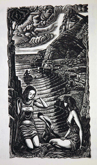 Women sitting river bank drawing - free bikini wallpaper for mobile