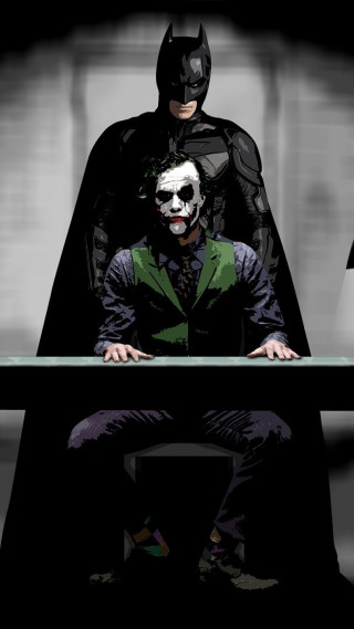 Batman joker sitting table dark - analytical art free wallpaper for mobile