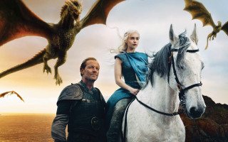 Man woman white horse dragon 3 - over them free wallpaper