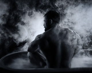 Man bathtub steam blackwhite fog - steam free wallpaper
